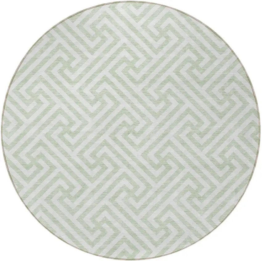 8' Mint Green Artichoke Green And Ivory Round Geometric Washable Indoor Outdoor Area Rug Photo 6