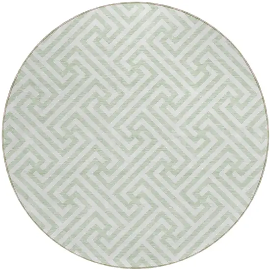8' Mint Green Artichoke Green And Ivory Round Geometric Washable Indoor Outdoor Area Rug Photo 2