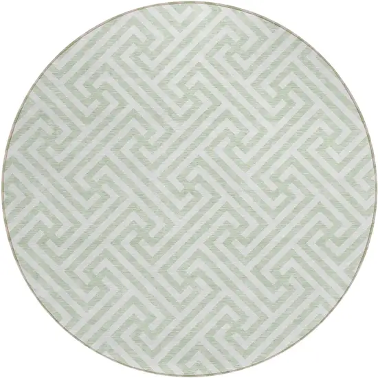 8' Mint Green Artichoke Green And Ivory Round Geometric Washable Indoor Outdoor Area Rug Photo 2