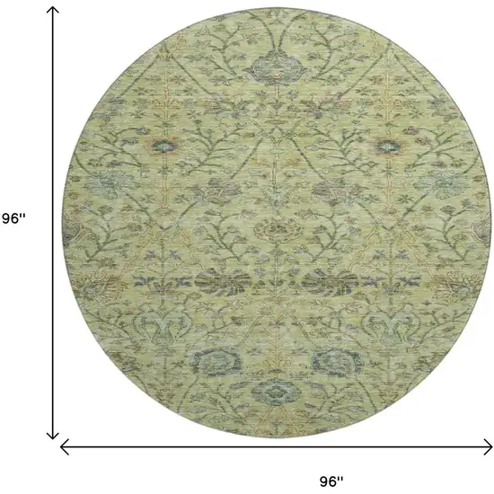 8' Mint Green Beige And Teal Floral Washable Round Rug With UV Protection Photo 9