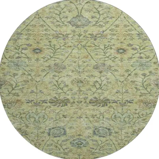 8' Mint Green Beige And Teal Floral Washable Round Rug With UV Protection Photo 3