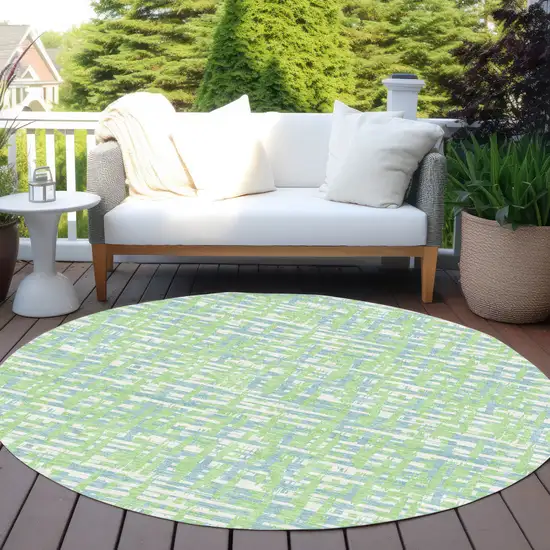 8' Mint Green Blue And Beige Round Abstract Washable Indoor Outdoor Area Rug Photo 7