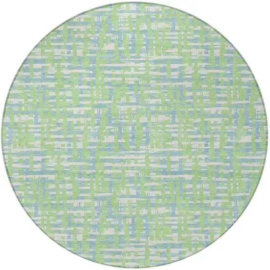 8' Mint Green Blue And Beige Round Abstract Washable Indoor Outdoor Area Rug Photo 6