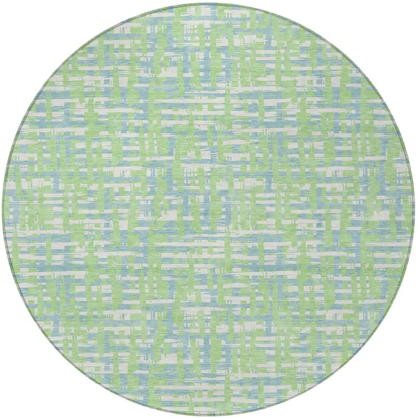 8' Mint Green Blue And Beige Round Abstract Washable Indoor Outdoor Area Rug Photo 6