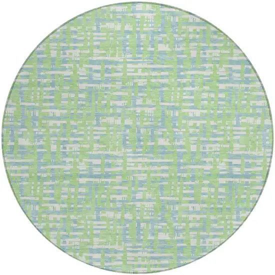8' Mint Green Blue And Beige Round Abstract Washable Indoor Outdoor Area Rug Photo 2