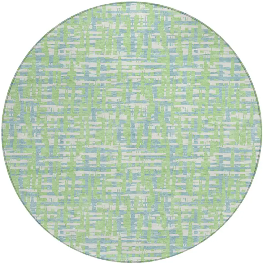 8' Mint Green Blue And Beige Round Abstract Washable Indoor Outdoor Area Rug Photo 2