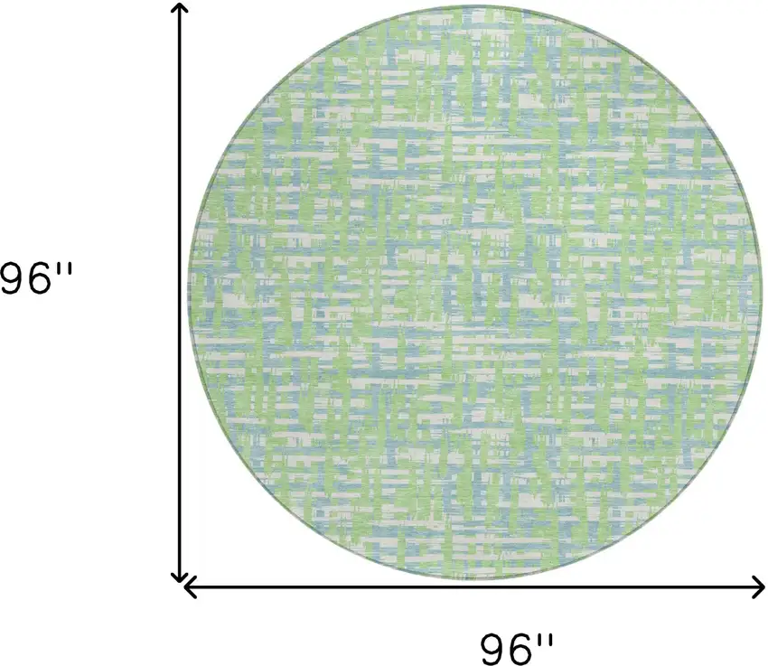8' Mint Green Blue And Beige Round Abstract Washable Indoor Outdoor Area Rug Photo 9