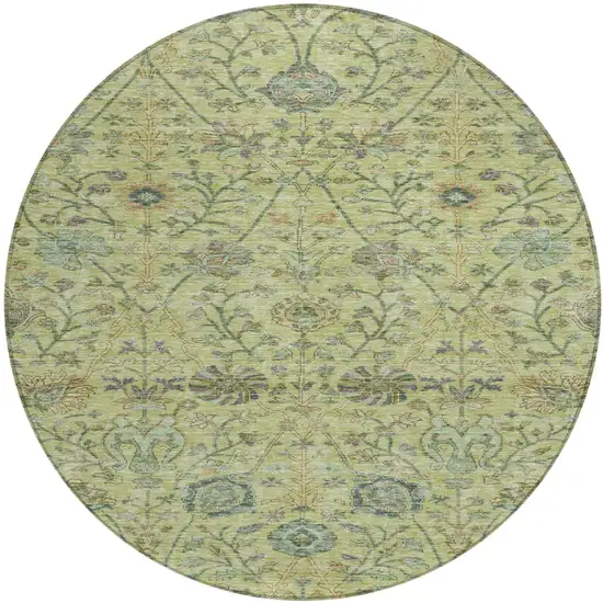 8' Mint Green Brown And Gray Round Floral Washable Indoor Outdoor Area Rug Photo 2