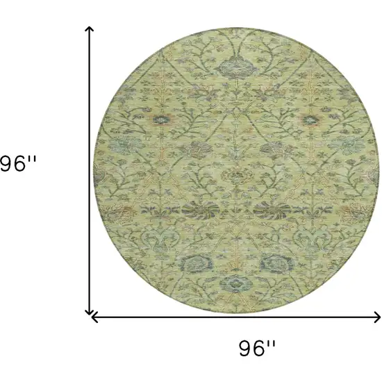 8' Mint Green Brown And Gray Round Floral Washable Indoor Outdoor Area Rug Photo 9