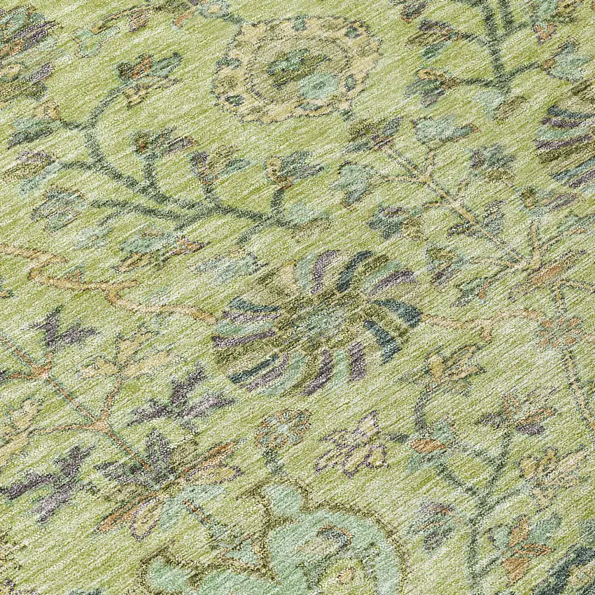 8' Mint Green Brown And Gray Round Floral Washable Indoor Outdoor Area Rug Photo 8
