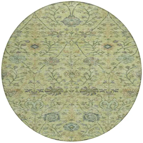 8' Mint Green Brown And Gray Round Floral Washable Indoor Outdoor Area Rug Photo 6