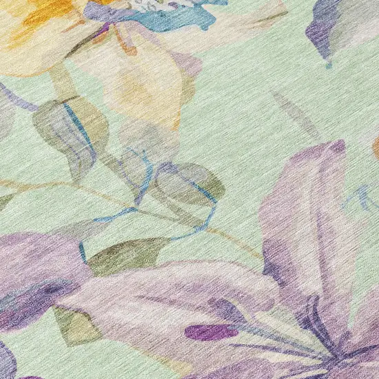 8' Mint Green Gold And Lavender Round Floral Washable Indoor Outdoor Area Rug Photo 6