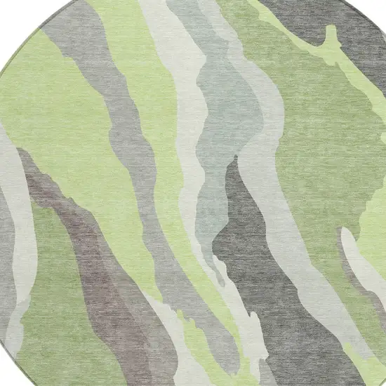 8' Mint Green Gray And Charcoal Round Abstract Washable Indoor Outdoor Area Rug Photo 7