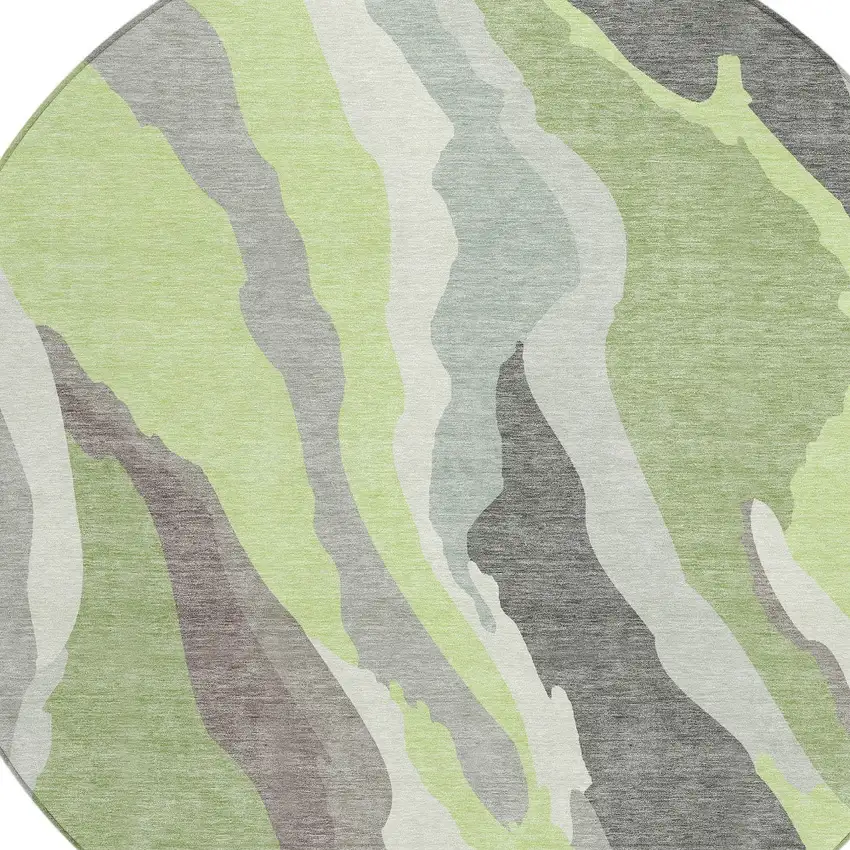 8' Mint Green Gray And Charcoal Round Abstract Washable Indoor Outdoor Area Rug Photo 7