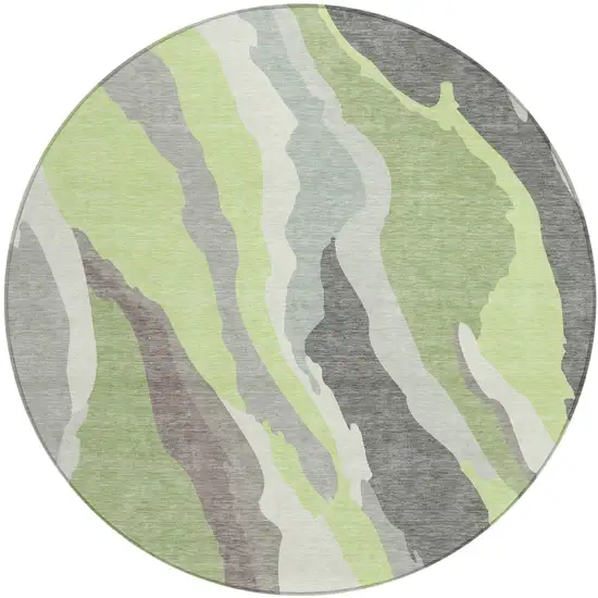 8' Mint Green Gray And Charcoal Round Abstract Washable Indoor Outdoor Area Rug Photo 2