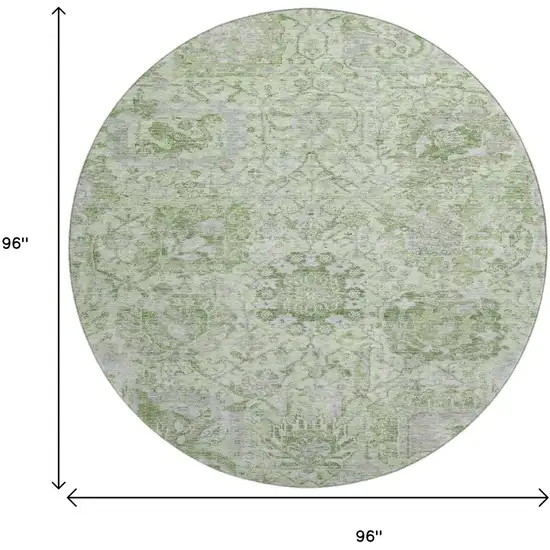 8' Mint Green Gray And Ivory Damask Washable Round Rug With UV Protection Photo 9