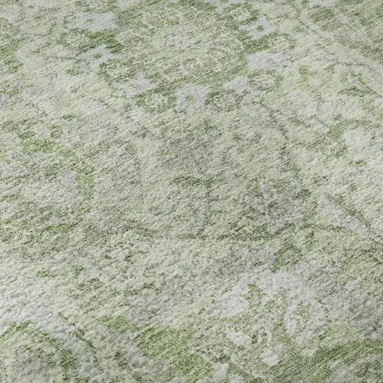 8' Mint Green Gray And Ivory Damask Washable Round Rug With UV Protection Photo 8