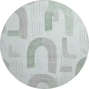 Photo of 8' Mint Green Gray And Ivory Geometric Washable Round Rug With UV Protection