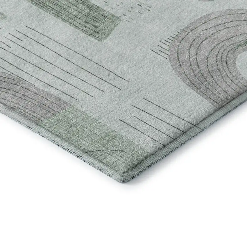 8' Mint Green Gray And Ivory Geometric Washable Round Rug With UV Protection Photo 6