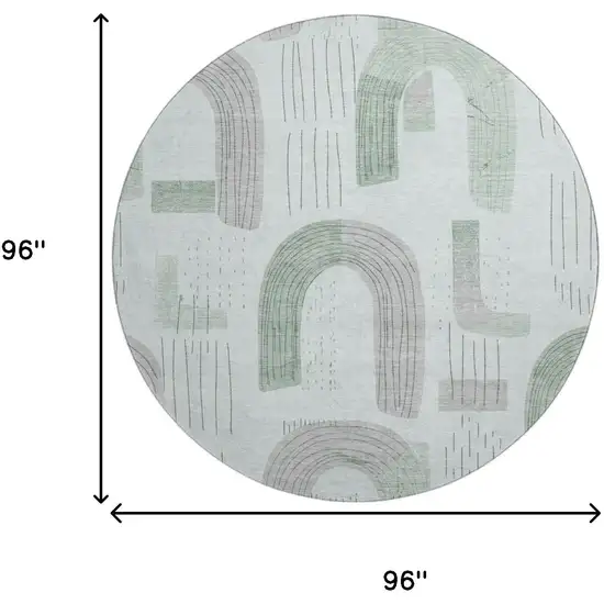 8' Mint Green Gray And Ivory Geometric Washable Round Rug With UV Protection Photo 9