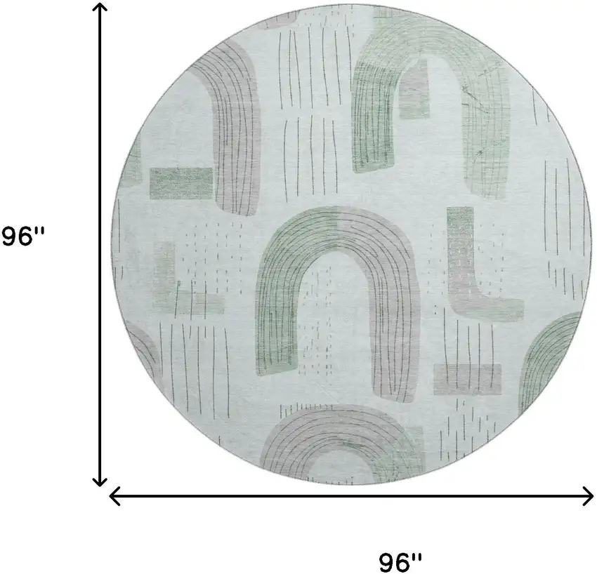 8' Mint Green Gray And Ivory Geometric Washable Round Rug With UV Protection Photo 9