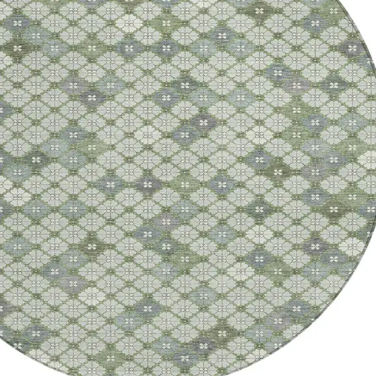 8' Mint Green Gray And Ivory Round Geometric Washable Indoor Outdoor Area Rug Photo 8