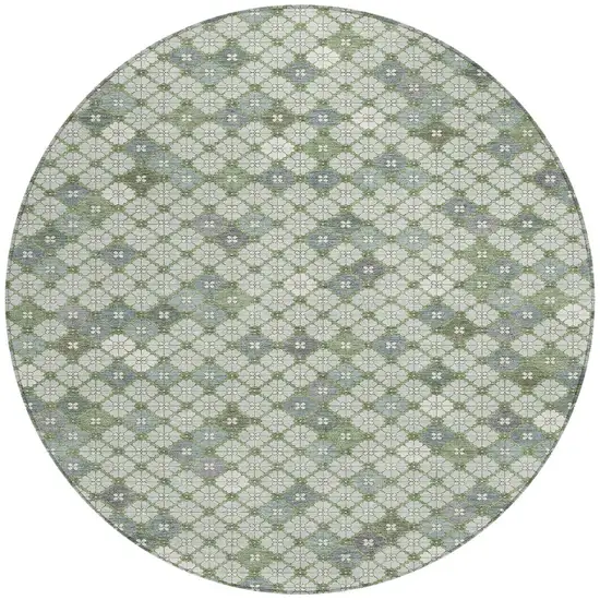 8' Mint Green Gray And Ivory Round Geometric Washable Indoor Outdoor Area Rug Photo 3