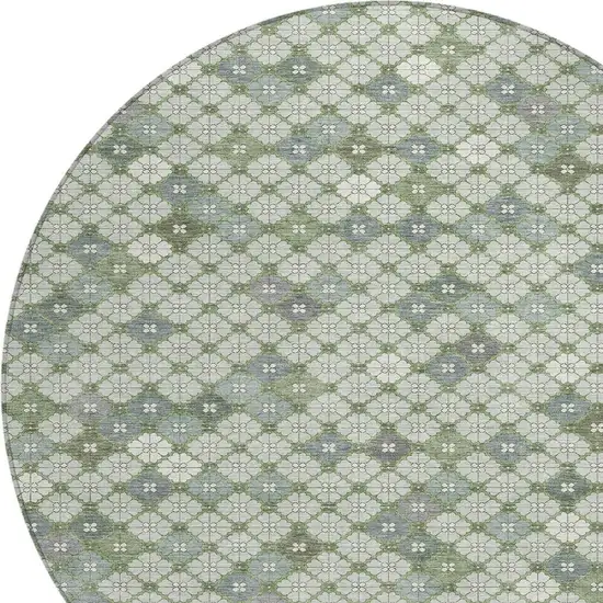 8' Mint Green Gray And Ivory Round Geometric Washable Indoor Outdoor Area Rug Photo 4