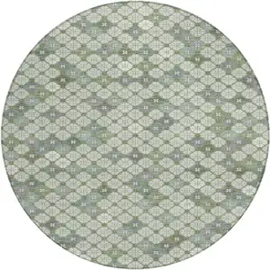 Photo of 8' Mint Green Gray And Ivory Round Geometric Washable Indoor Outdoor Area Rug