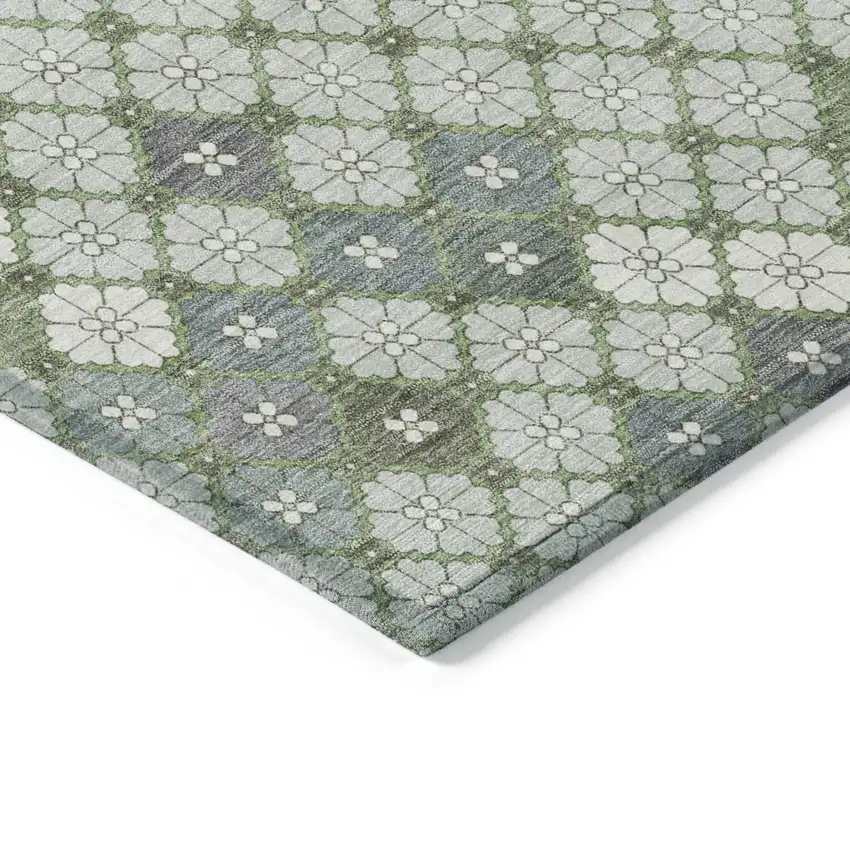 8' Mint Green Gray And Ivory Round Geometric Washable Indoor Outdoor Area Rug Photo 7