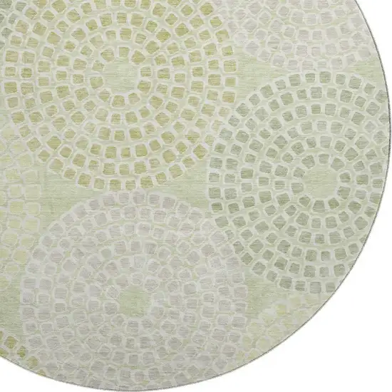 8' Mint Green Gray And Olive Green Geometric Washable Round Rug With UV Protection Photo 3