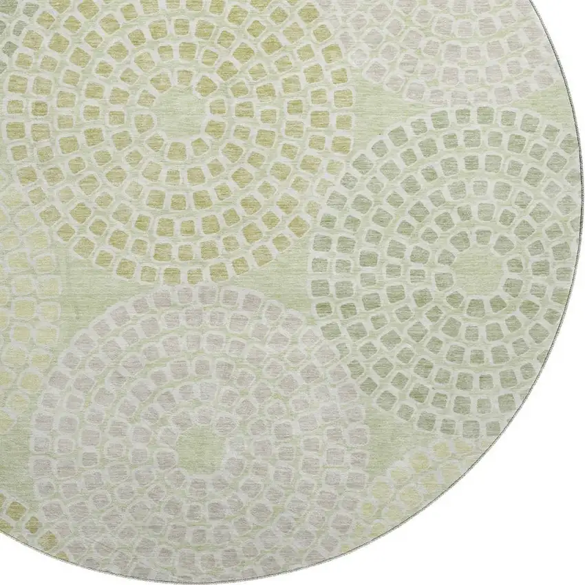 8' Mint Green Gray And Olive Green Geometric Washable Round Rug With UV Protection Photo 3