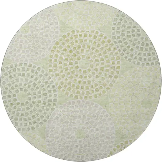 8' Mint Green Gray And Olive Green Geometric Washable Round Rug With UV Protection Photo 4