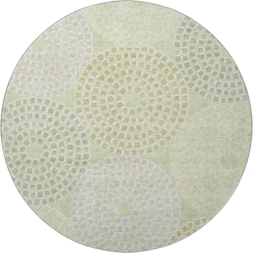 8' Mint Green Gray And Olive Green Geometric Washable Round Rug With UV Protection Photo 4