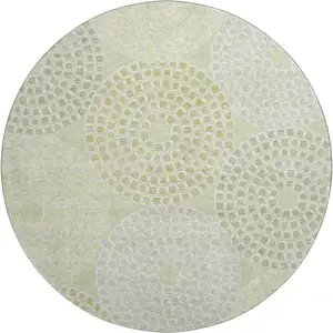 Photo of 8' Mint Green Gray And Olive Green Geometric Washable Round Rug With UV Protection