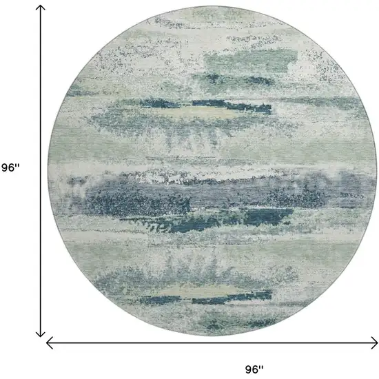 8' Mint Green Ivory And Blue Abstract Washable Round Rug With UV Protection Photo 9