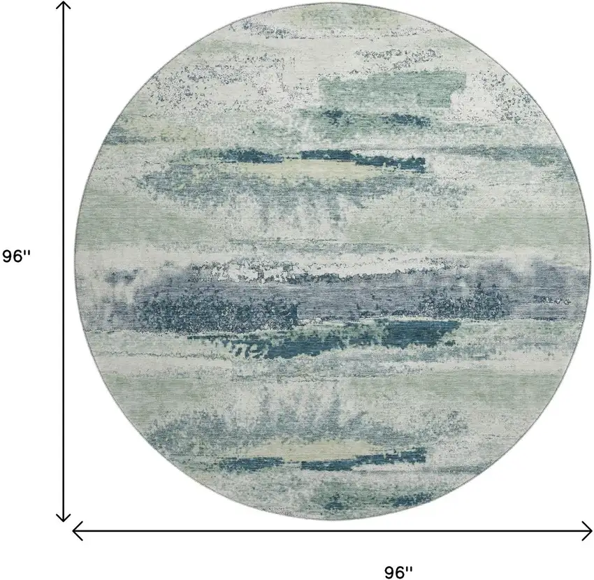 8' Mint Green Ivory And Blue Abstract Washable Round Rug With UV Protection Photo 9