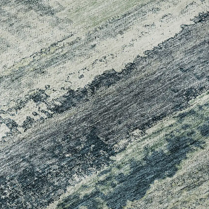 8' Mint Green Ivory And Blue Abstract Washable Round Rug With UV Protection Photo 8