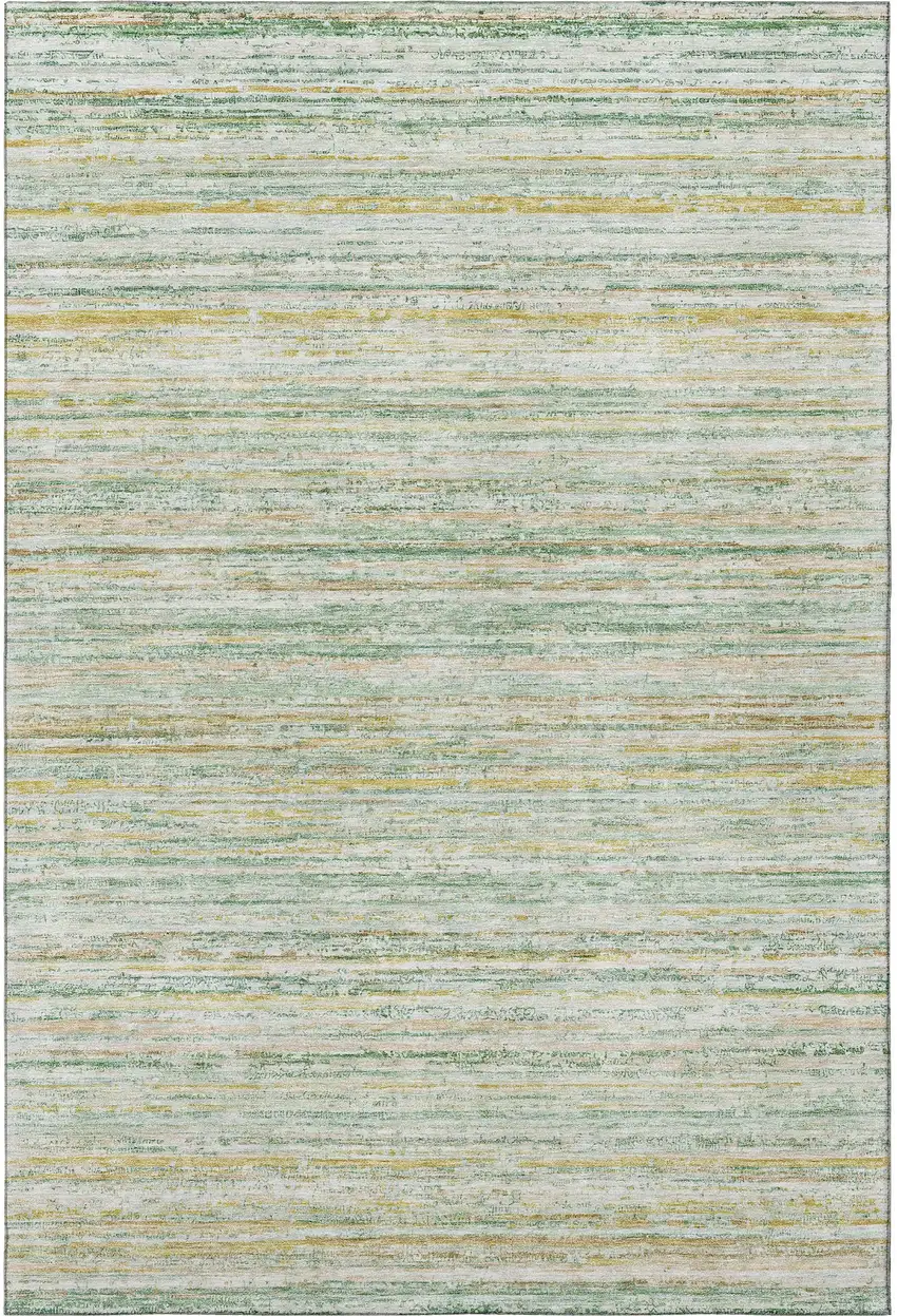 8' Mint Green Ivory And Gold Striped Washable Area Rug With UV Protection Photo 2