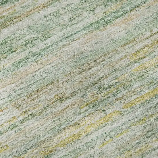 8' Mint Green Ivory And Gold Striped Washable Area Rug With UV Protection Photo 8