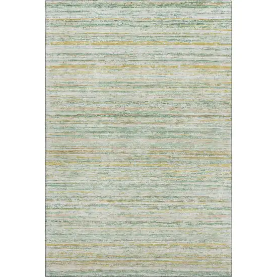 8' Mint Green Ivory And Gold Striped Washable Area Rug With UV Protection Photo 1