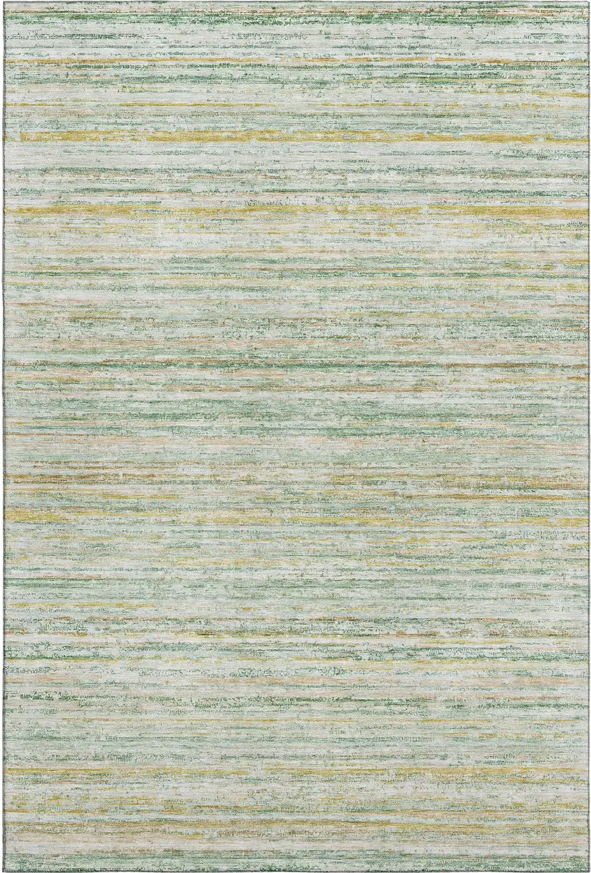 8' Mint Green Ivory And Gold Striped Washable Area Rug With UV Protection Photo 1