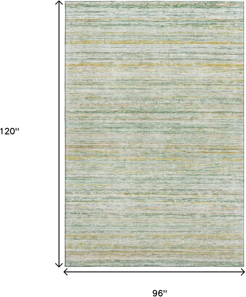 8' Mint Green Ivory And Gold Striped Washable Area Rug With UV Protection Photo 9