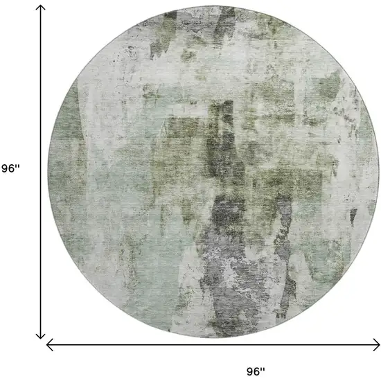 8' Mint Green Ivory And Gray Abstract Washable Round Rug With UV Protection Photo 9