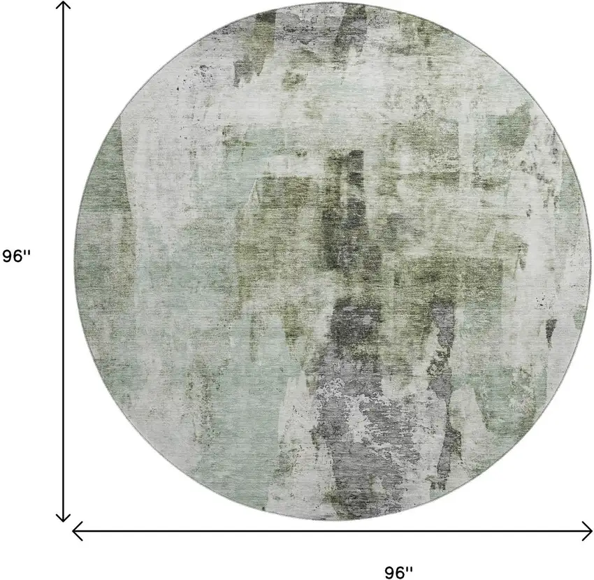 8' Mint Green Ivory And Gray Abstract Washable Round Rug With UV Protection Photo 9