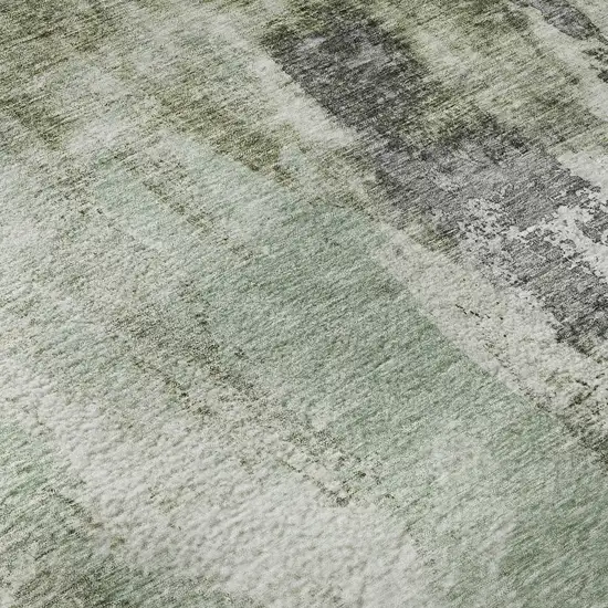 8' Mint Green Ivory And Gray Abstract Washable Round Rug With UV Protection Photo 8