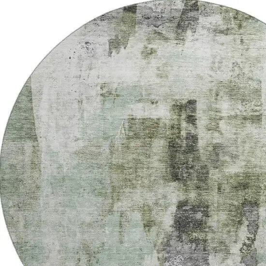 8' Mint Green Ivory And Gray Abstract Washable Round Rug With UV Protection Photo 2