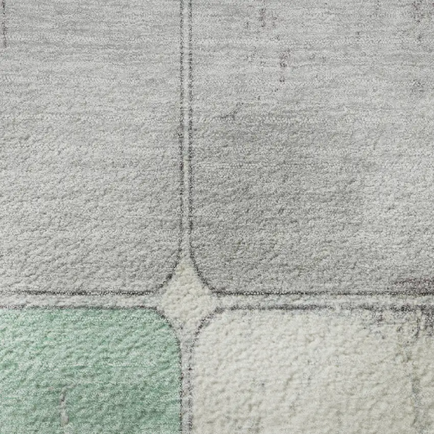 8' Mint Green Ivory And Gray Geometric Washable Round Rug With UV Protection Photo 9