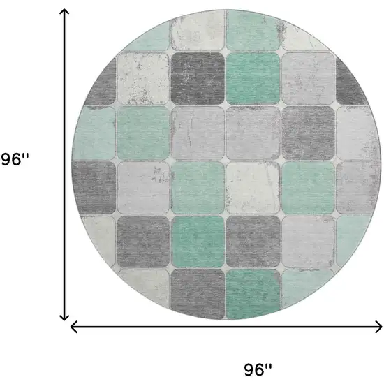 8' Mint Green Ivory And Gray Geometric Washable Round Rug With UV Protection Photo 9