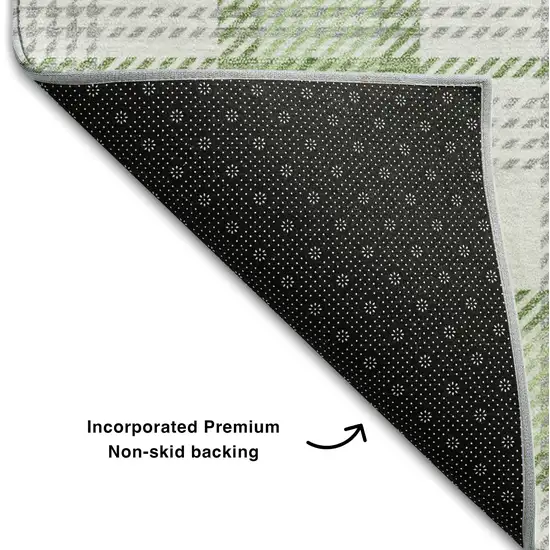 8' Mint Green Ivory And Gray Plaid Washable Round Rug With UV Protection Photo 5